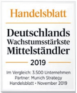 Second place in Handelsblatt 2019 list of ‘Fastest growing small and medium-sized businesses’
