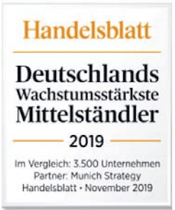 Platz 2 im Handelsblatt-Ranking „Wachstumsstärkste Mittelständler“ 2019